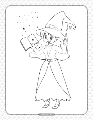printable the witch doing magic coloring sheet