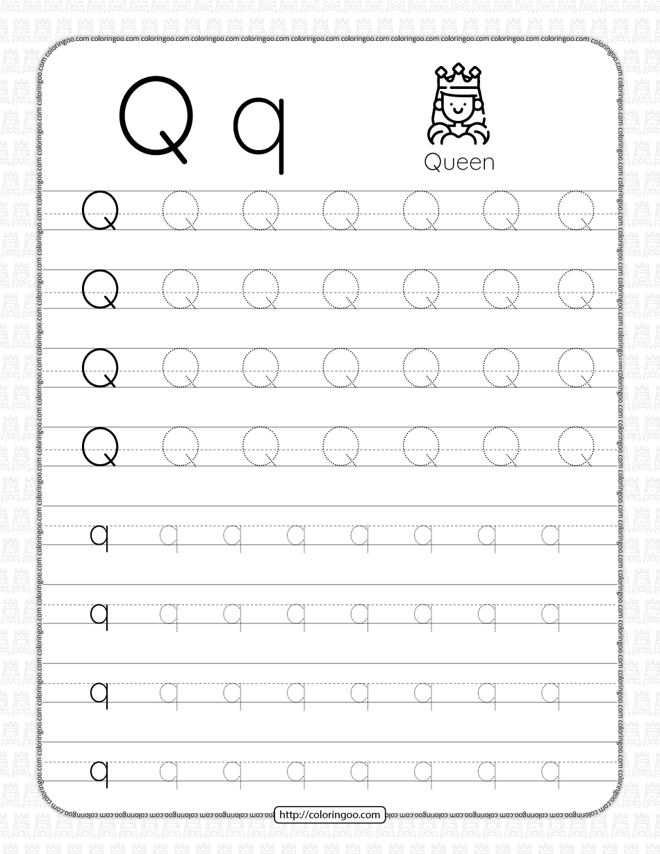 printable dotted letter q tracing pdf worksheet