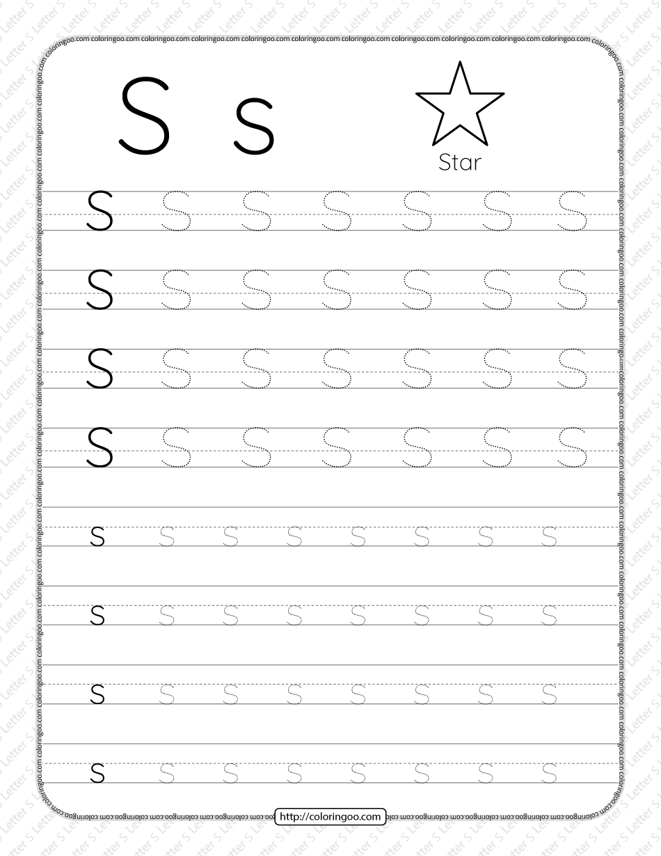 printable dotted letter s tracing pdf worksheet