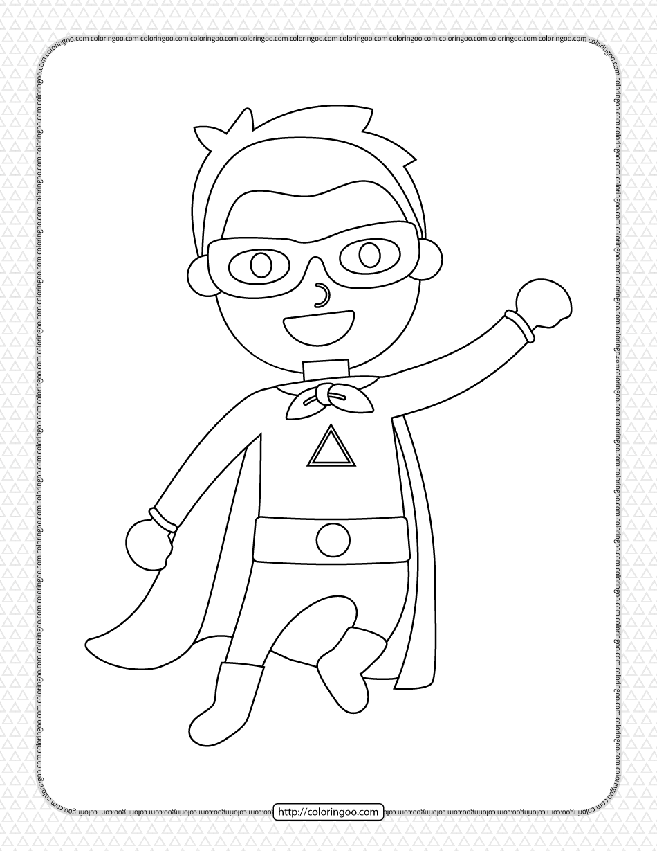 boy wearing superhero costume pdf coloring page