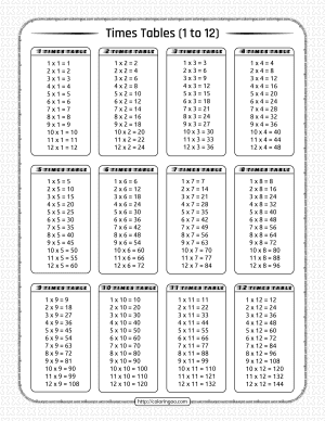 free printable times tables pdf worksheet 1 to 12