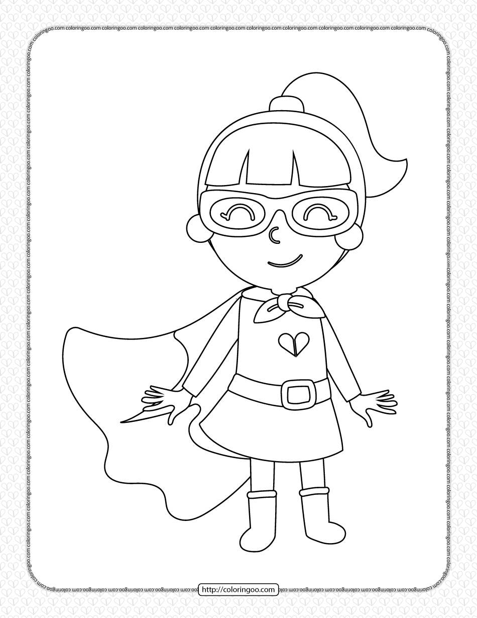 girl wearing superhero costume pdf coloring page