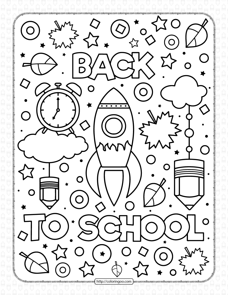 back to school rocketship coloring page