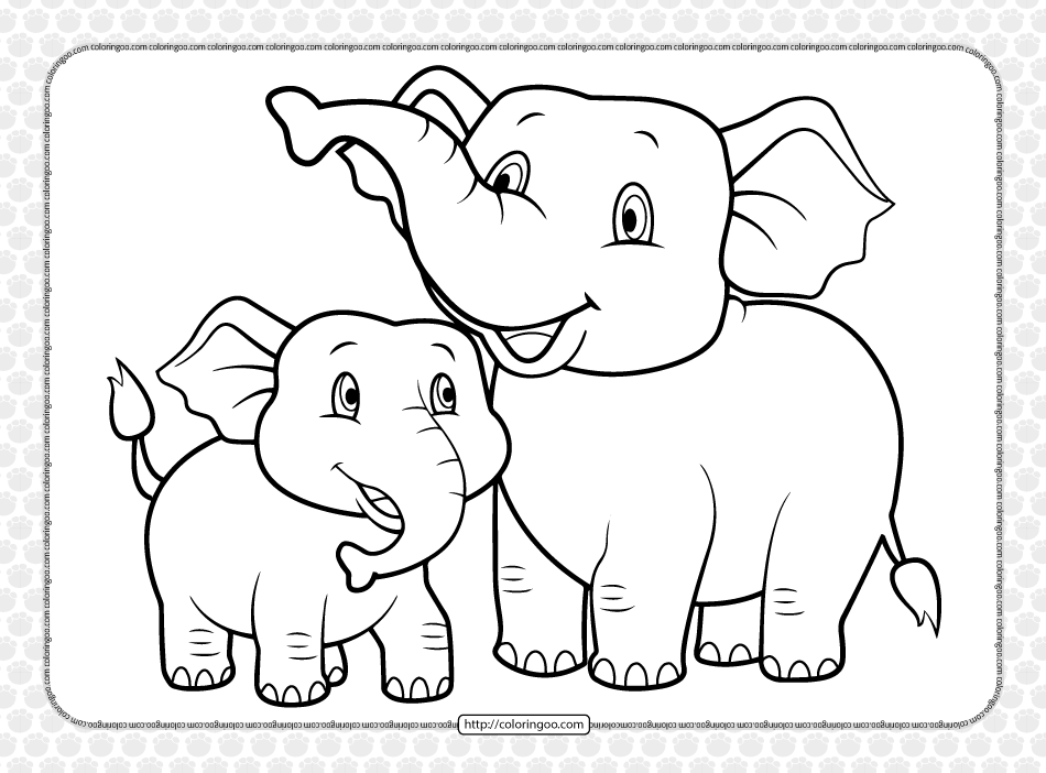 elephant and calf coloring page for kids