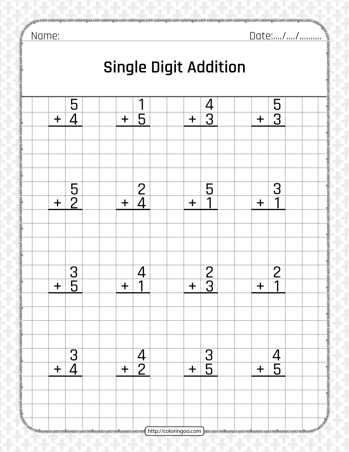 free printable single digit addition pdf worksheet