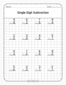 free single digit subtraction pdf worksheet