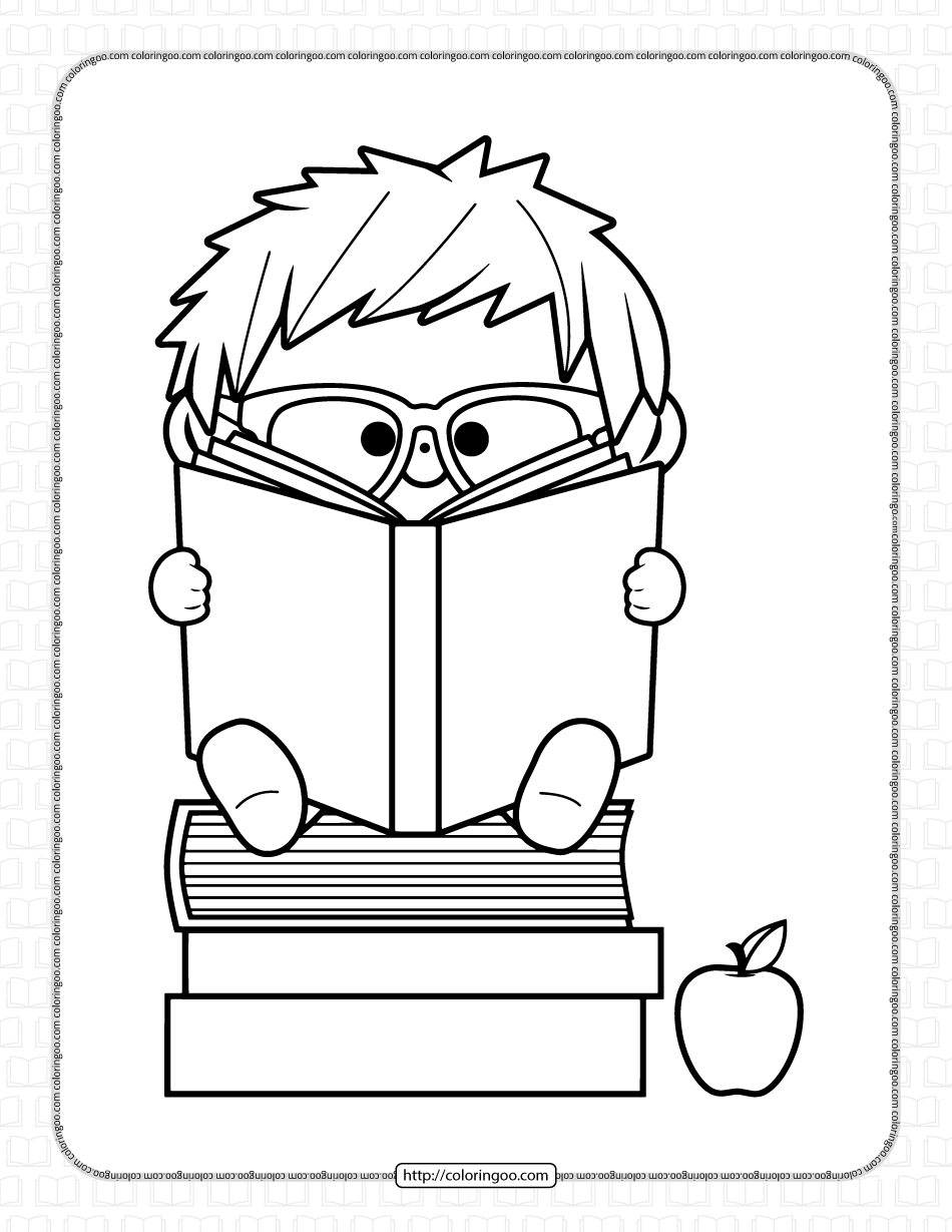 kid reading a book coloring page