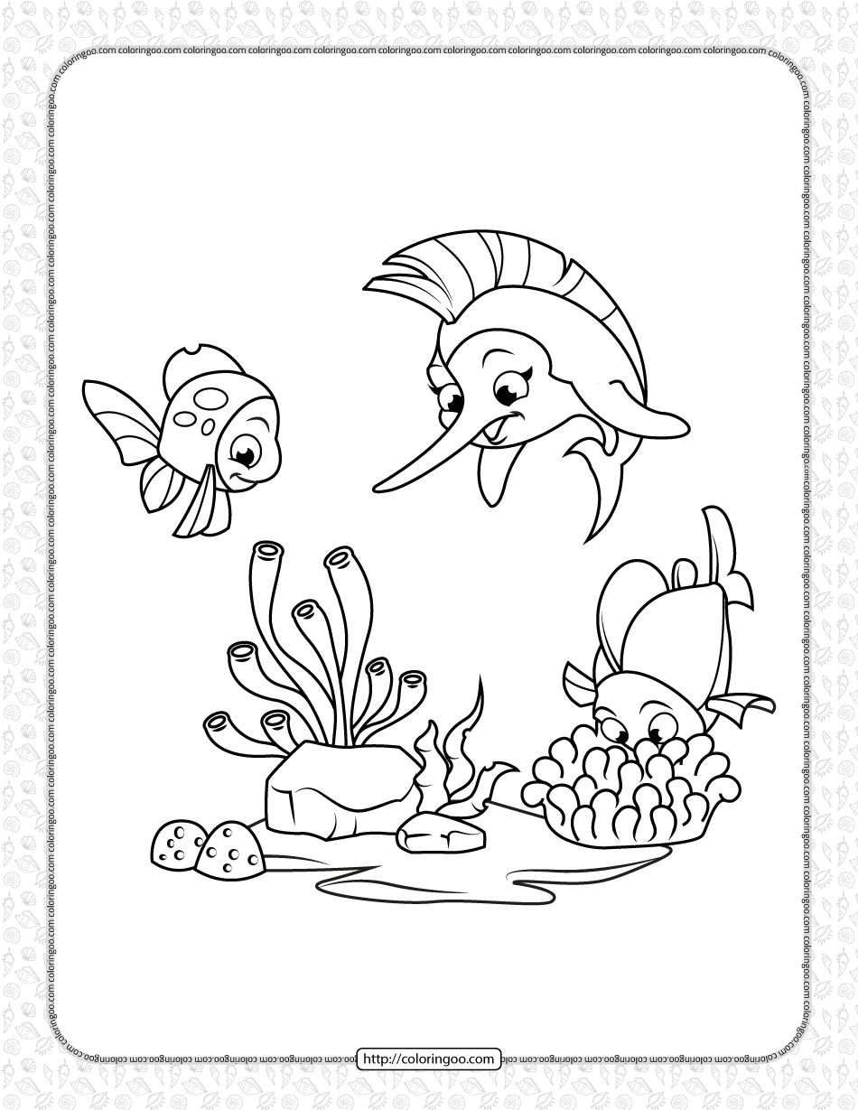 marlin and coral fish coloring page
