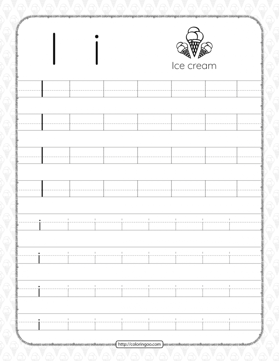 printable dotted letter i tracing pdf worksheet