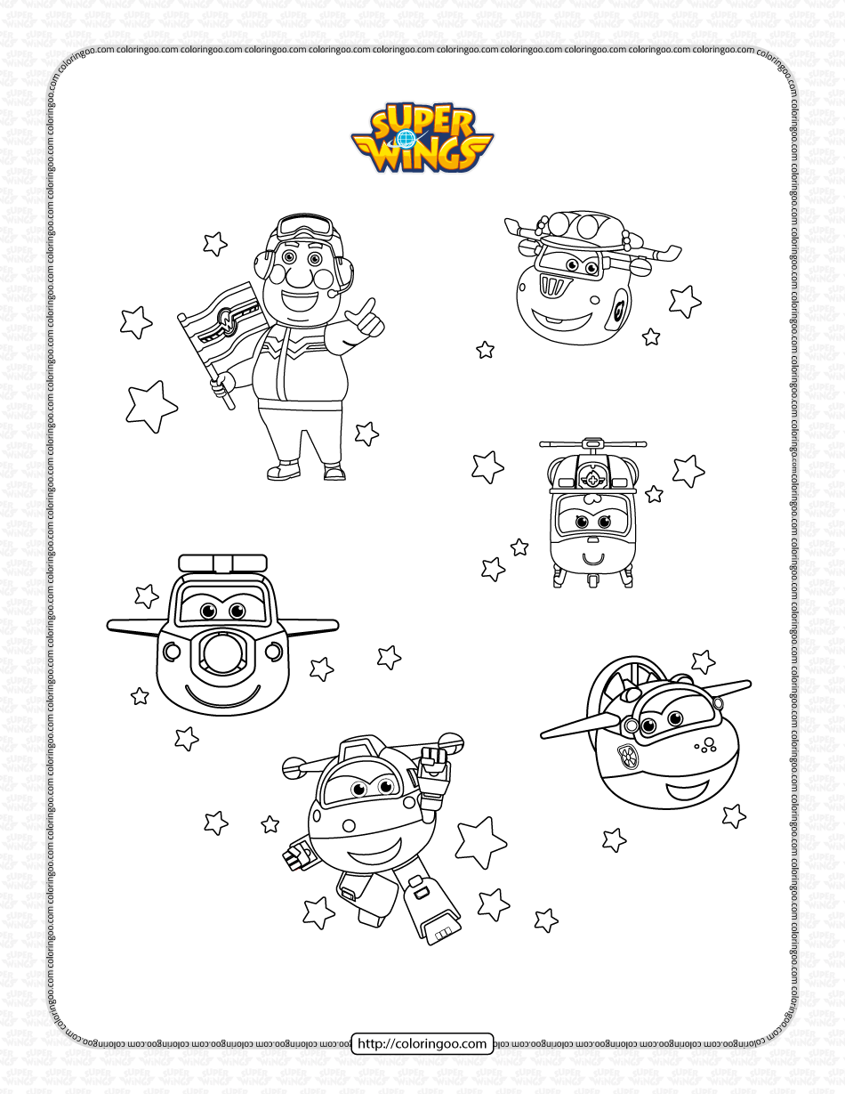 printable super wings characters coloring page