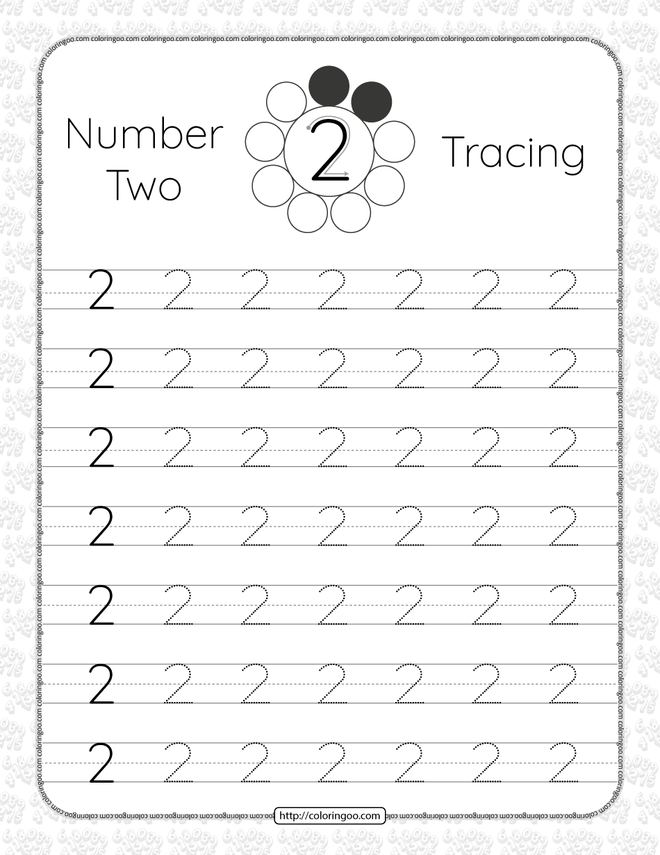 printable dotted number 2 tracing pdf worksheet