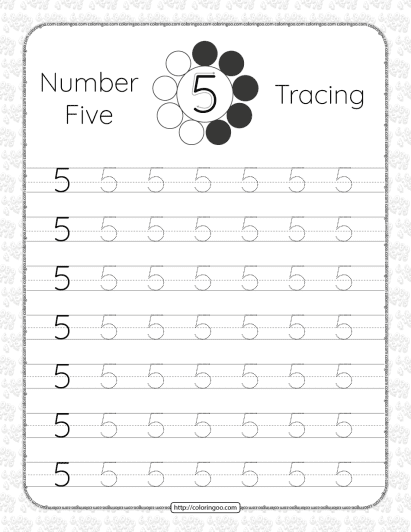 Printable Dotted Number 5 Tracing Pdf Worksheet