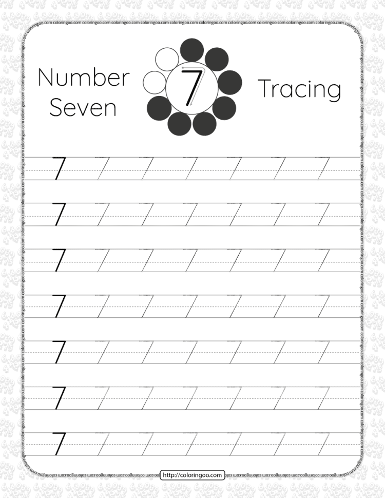 printable dotted number 7 tracing pdf worksheet