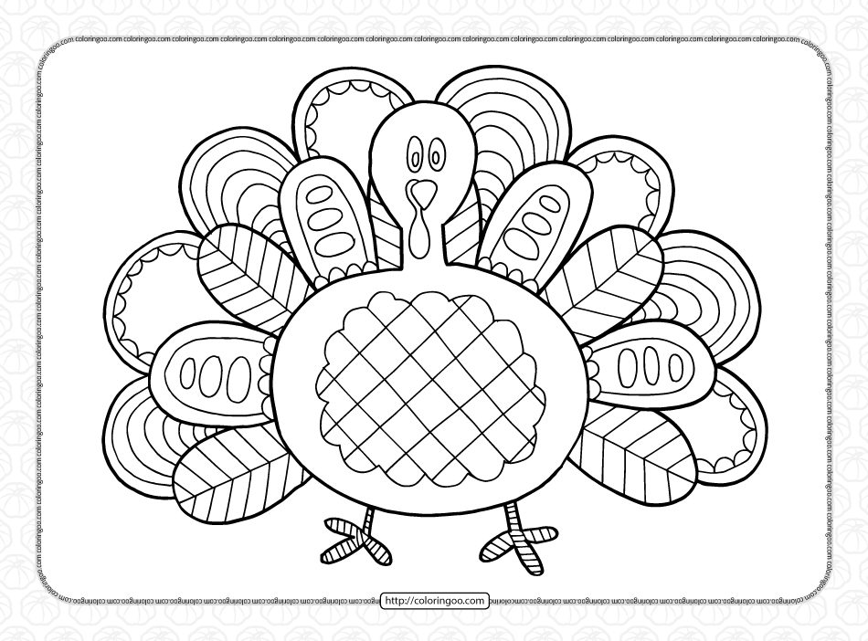 hand drawn thanksgiving turkey coloring page