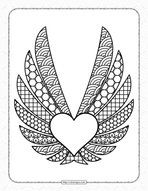 printable heart wings coloring page