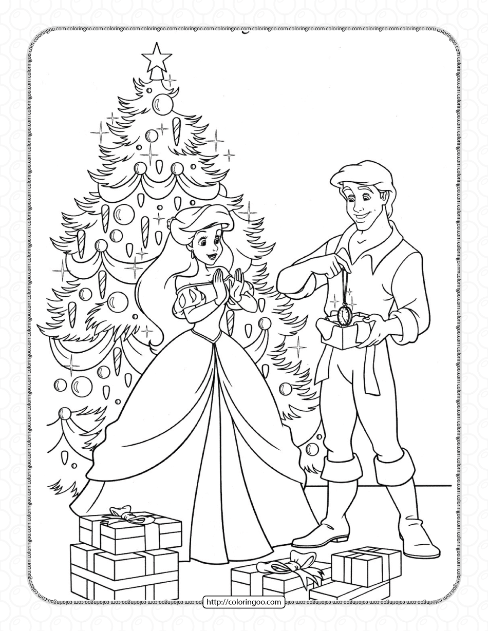 ariel and eric christmast gift coloring page