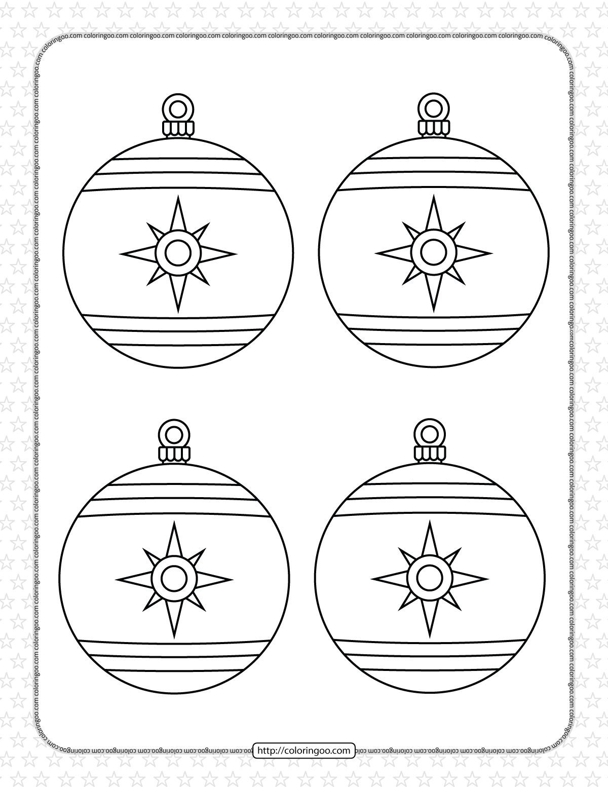 christmas baubles with north star coloring page