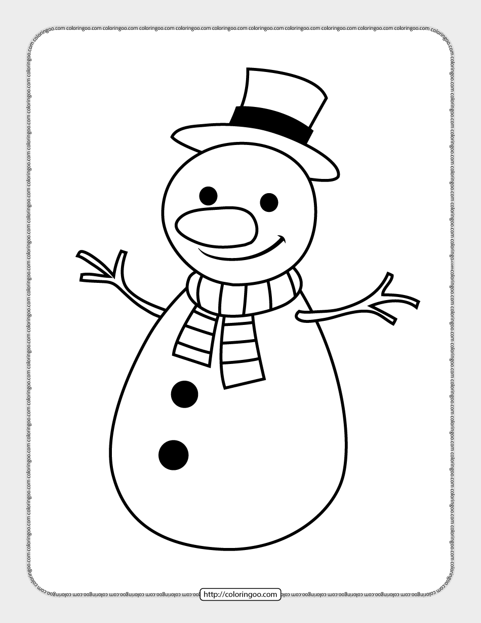 cute snowman with hat pdf coloring page
