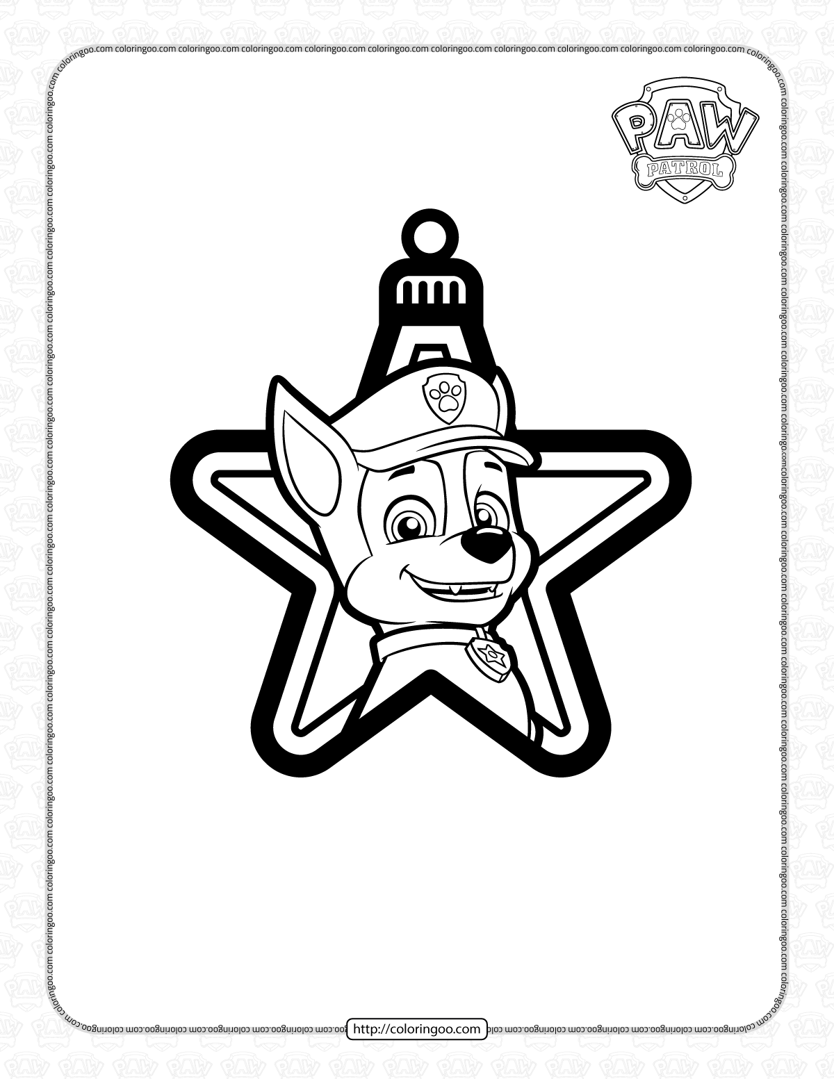 paw patrol chase christmas ornaments coloring page