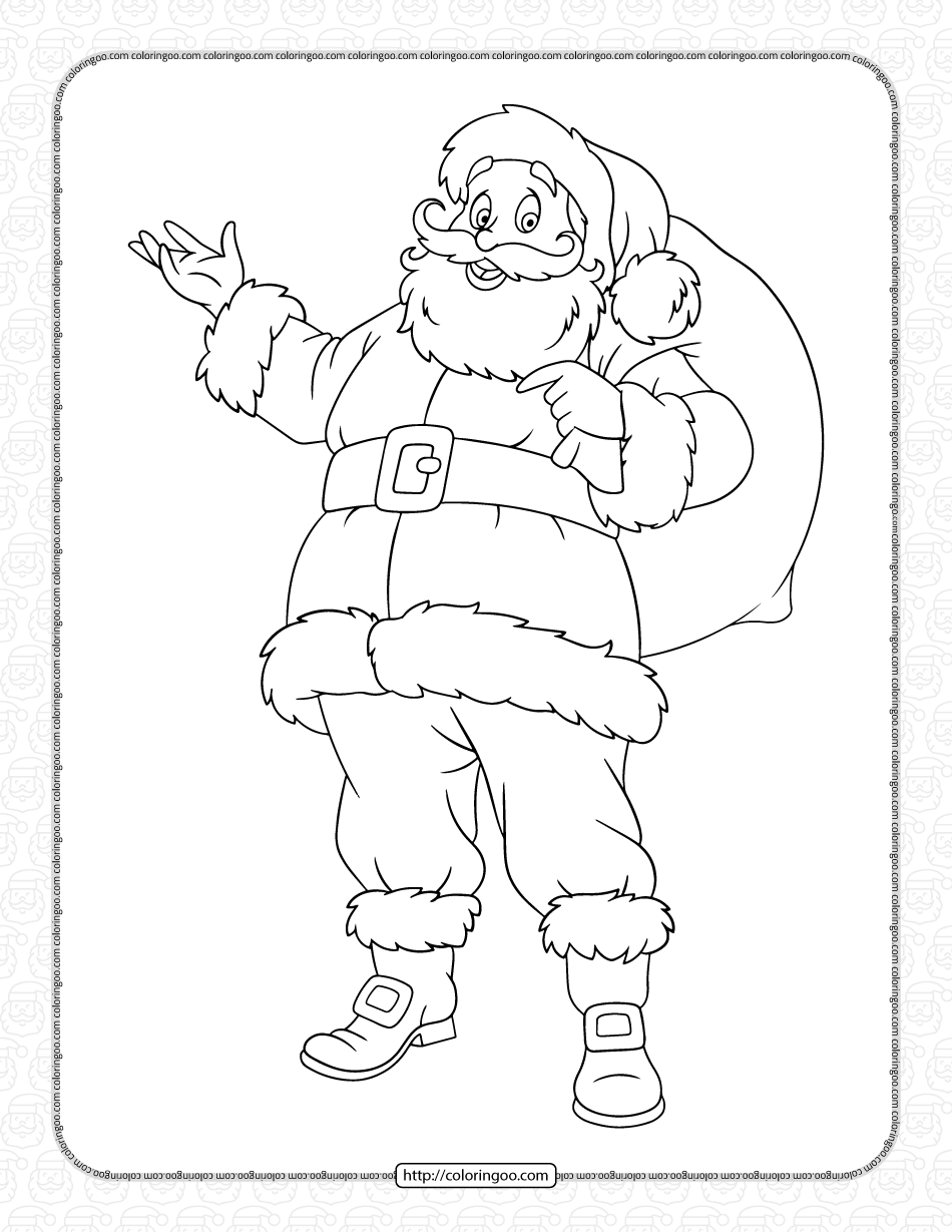 santa claus with a sack on his back coloring page