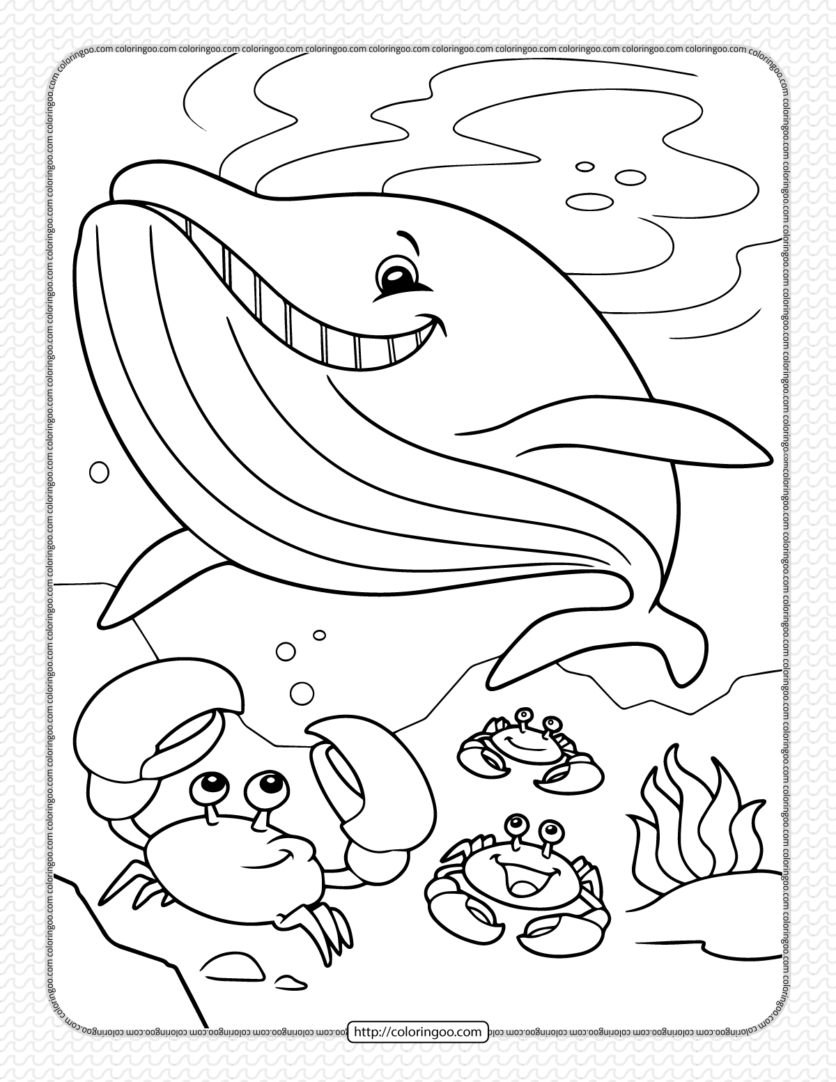 whale and crabs coloring page