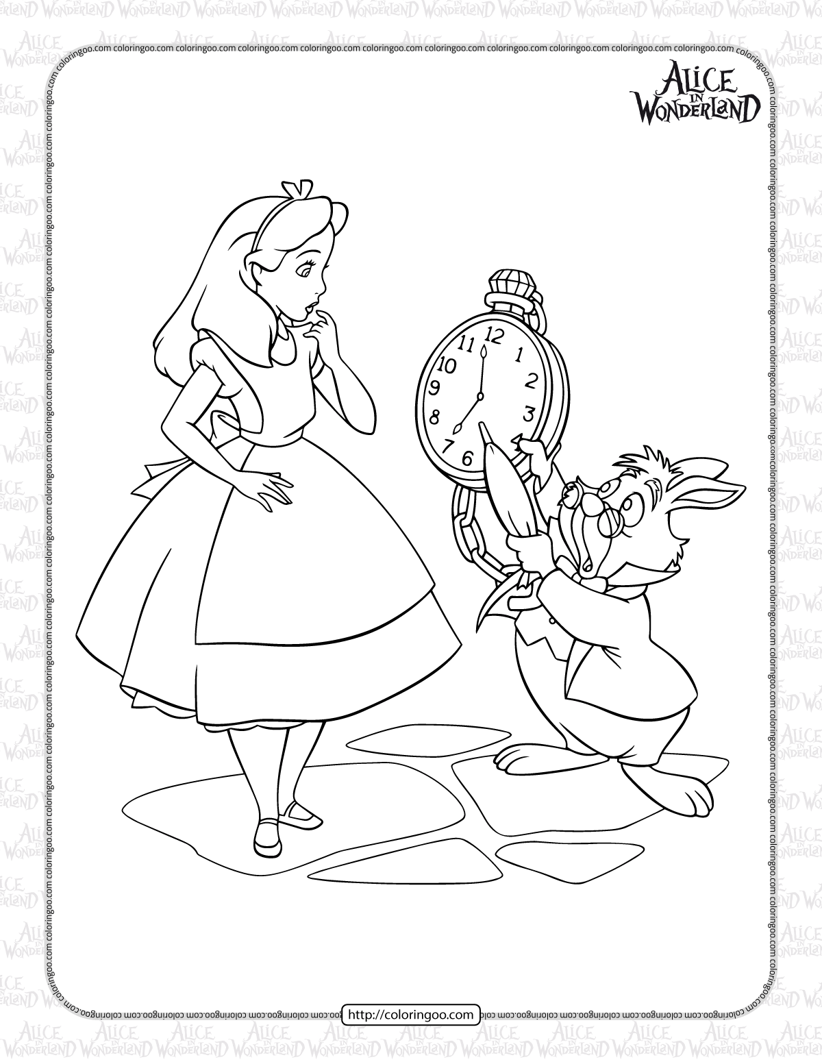 alice and white rabbit coloring page