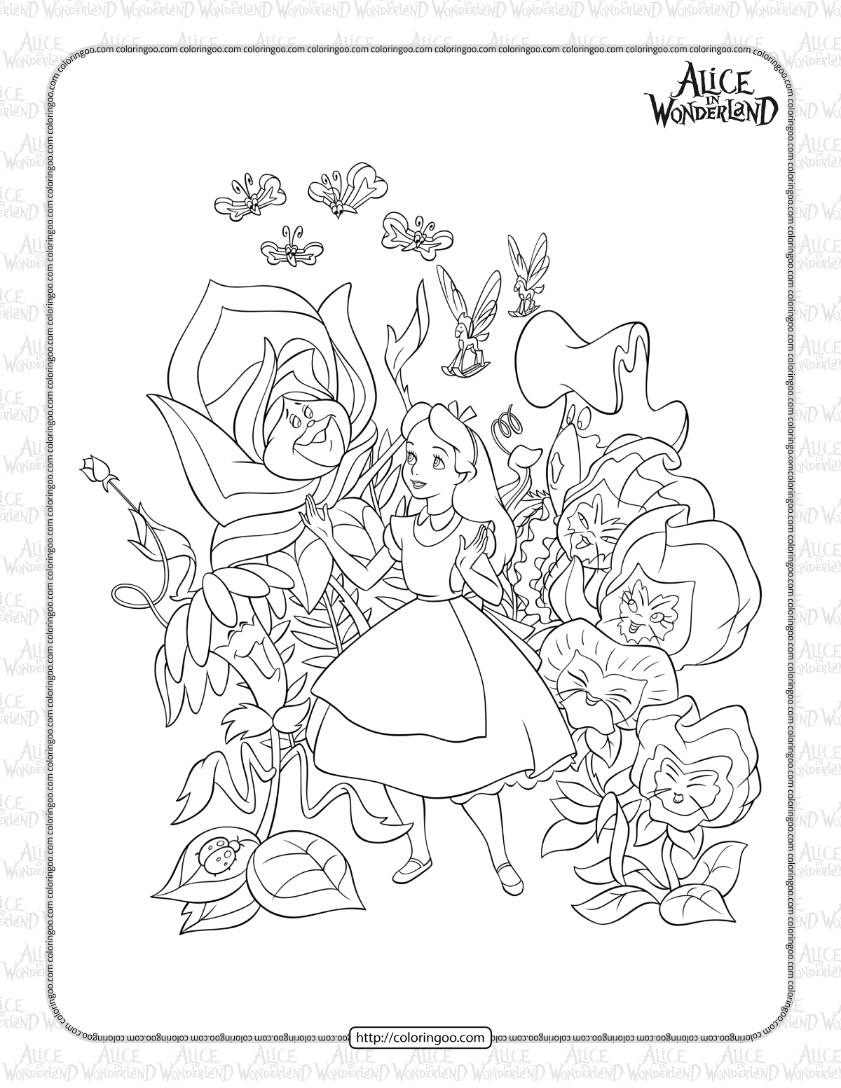 alice in the enchanted garden coloring page