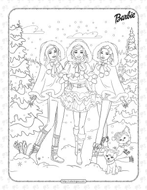 barbie with friends in a snowy forest coloring page