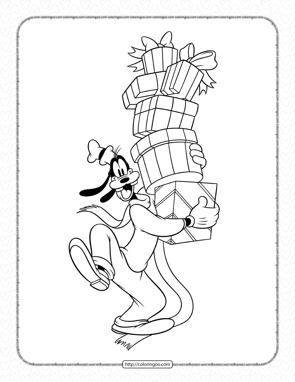 disney goofy carrying gifts coloring page