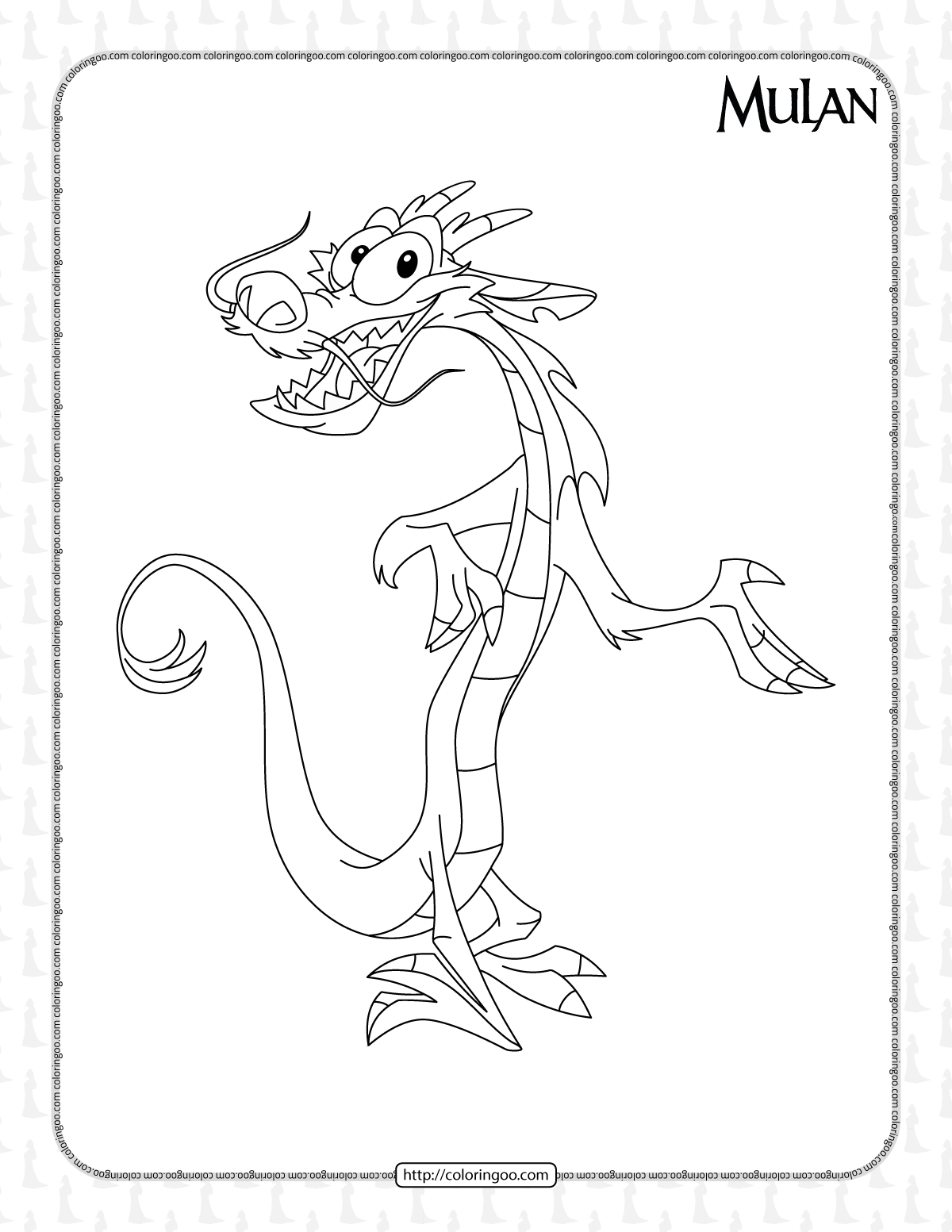 disney mulan dragon mushu coloring page