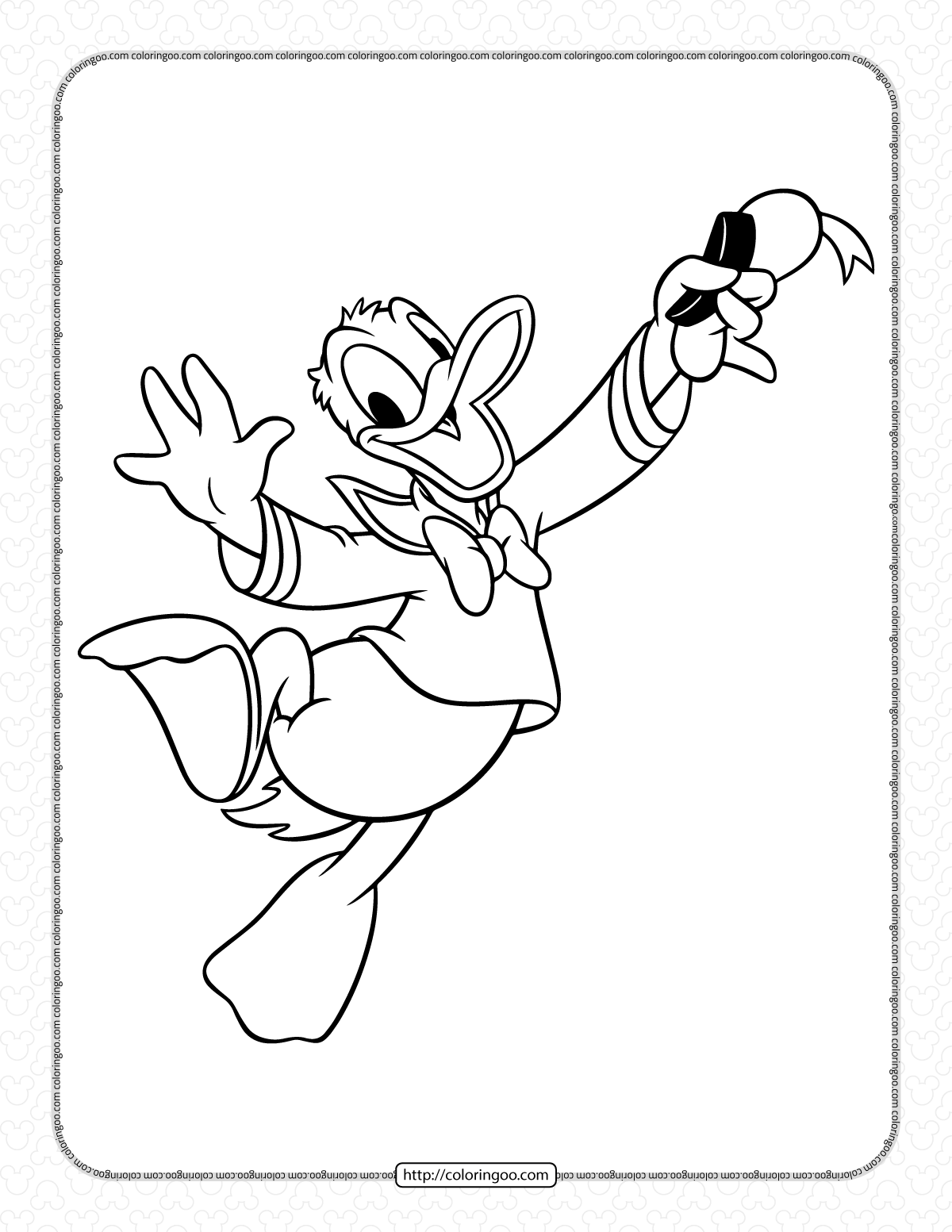 donald duck is very happy coloring page