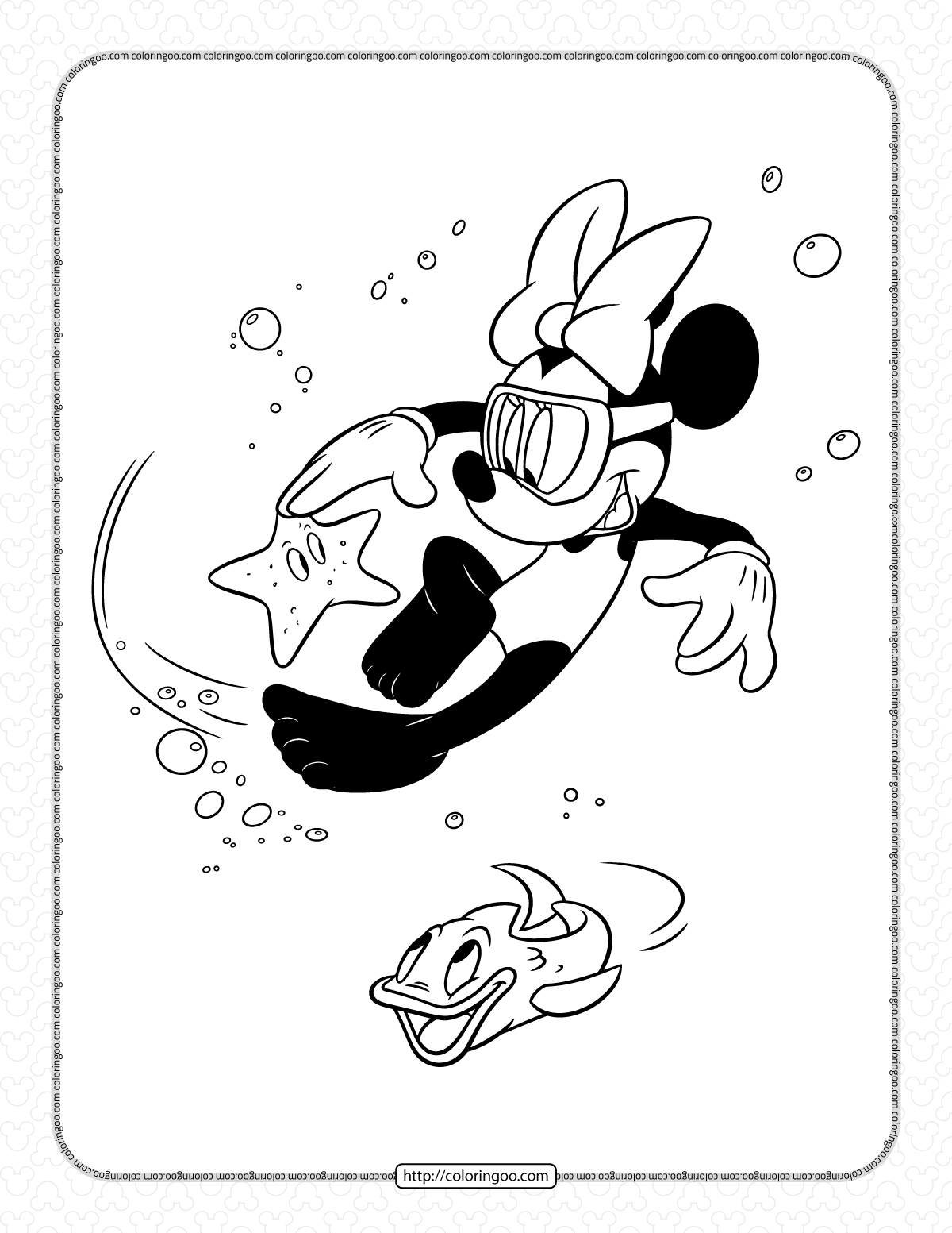 minnie mouse swiming coloring page