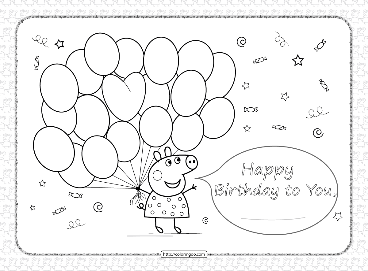 peppa pig happy birthday coloring pages