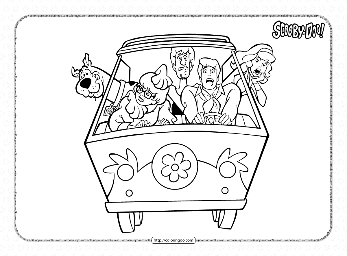team in the mystery machine coloring page