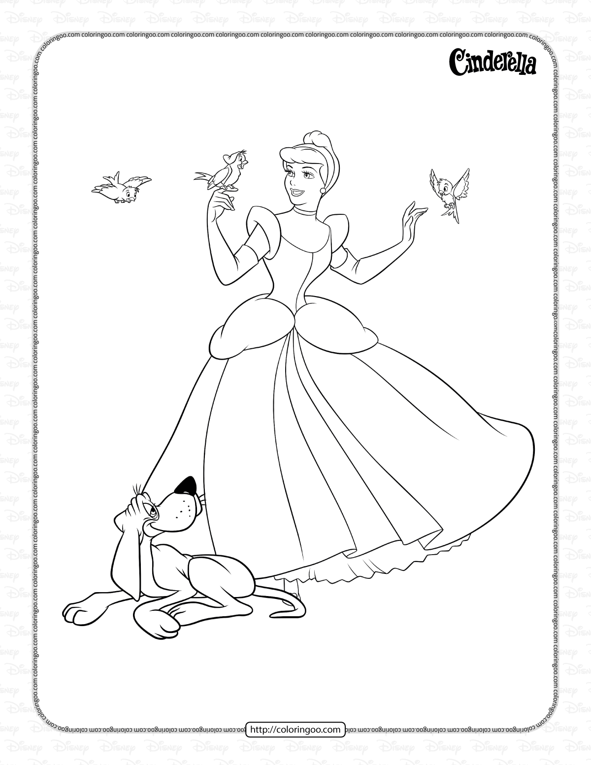 cinderella and her animal friends coloring page
