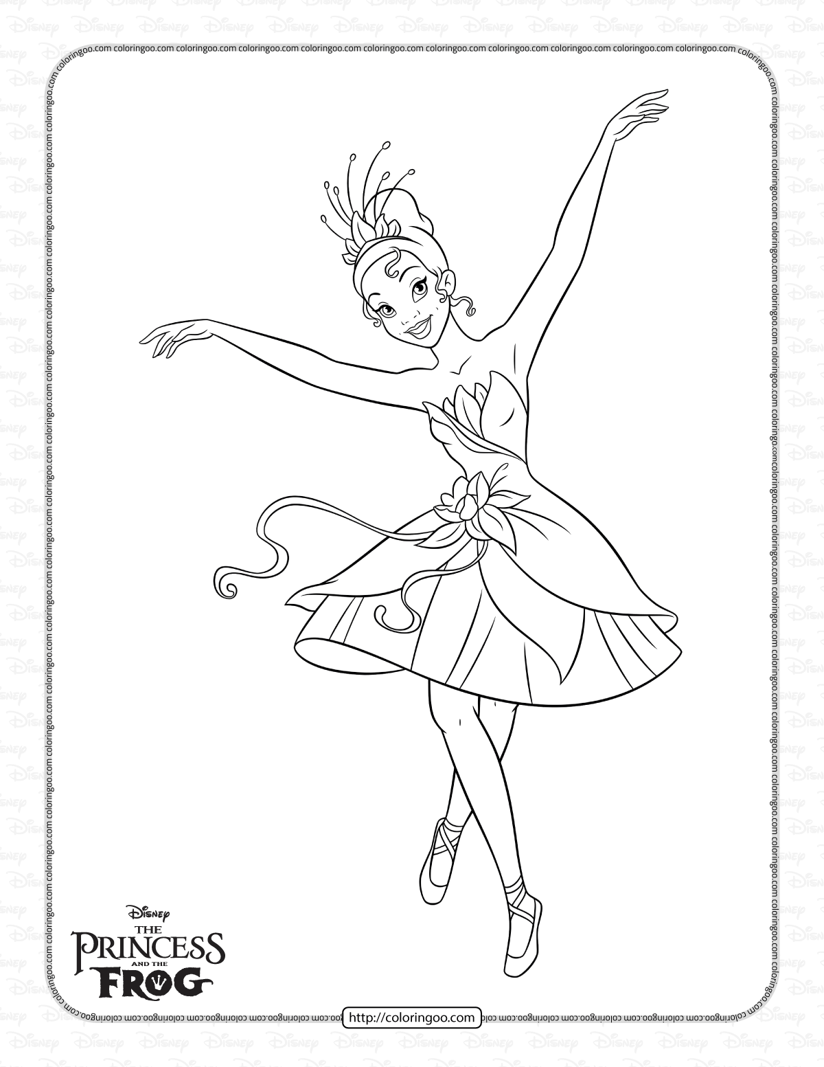 tiana wants to be a ballet dancer coloring page