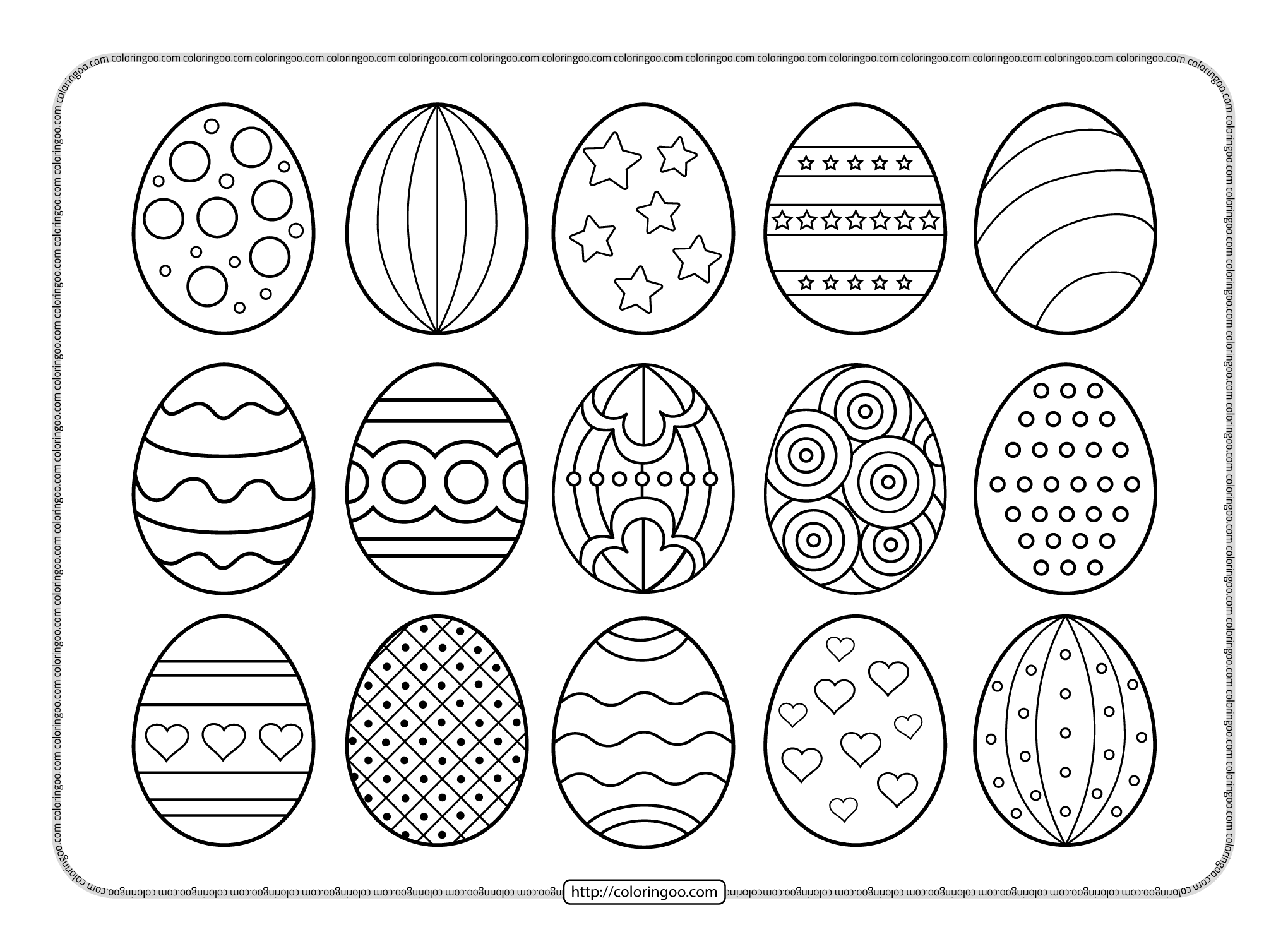 15 easter eggs pdf coloring page