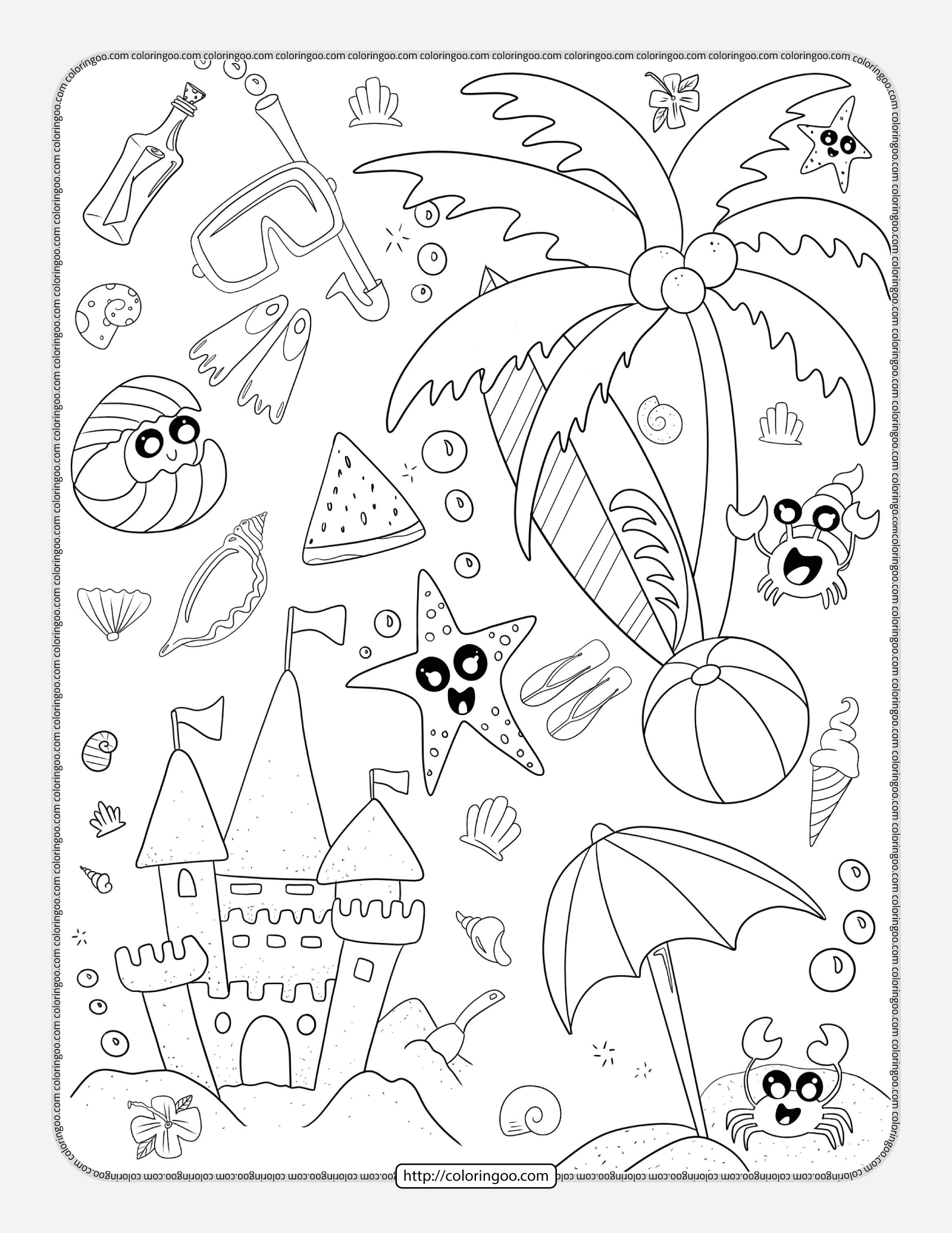 beach doodle pdf coloring page