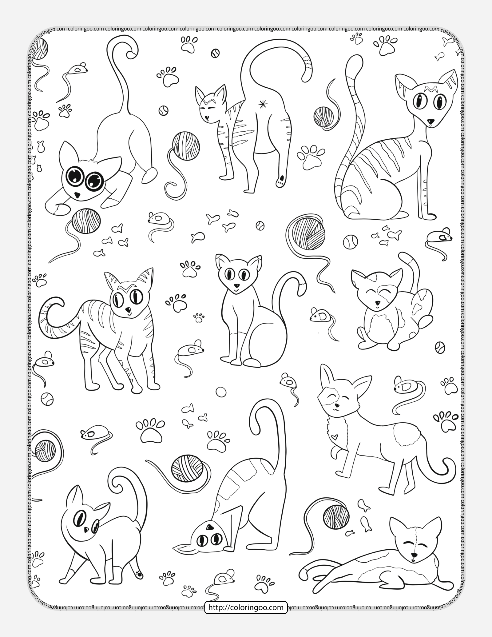 cats doodle pdf coloring page