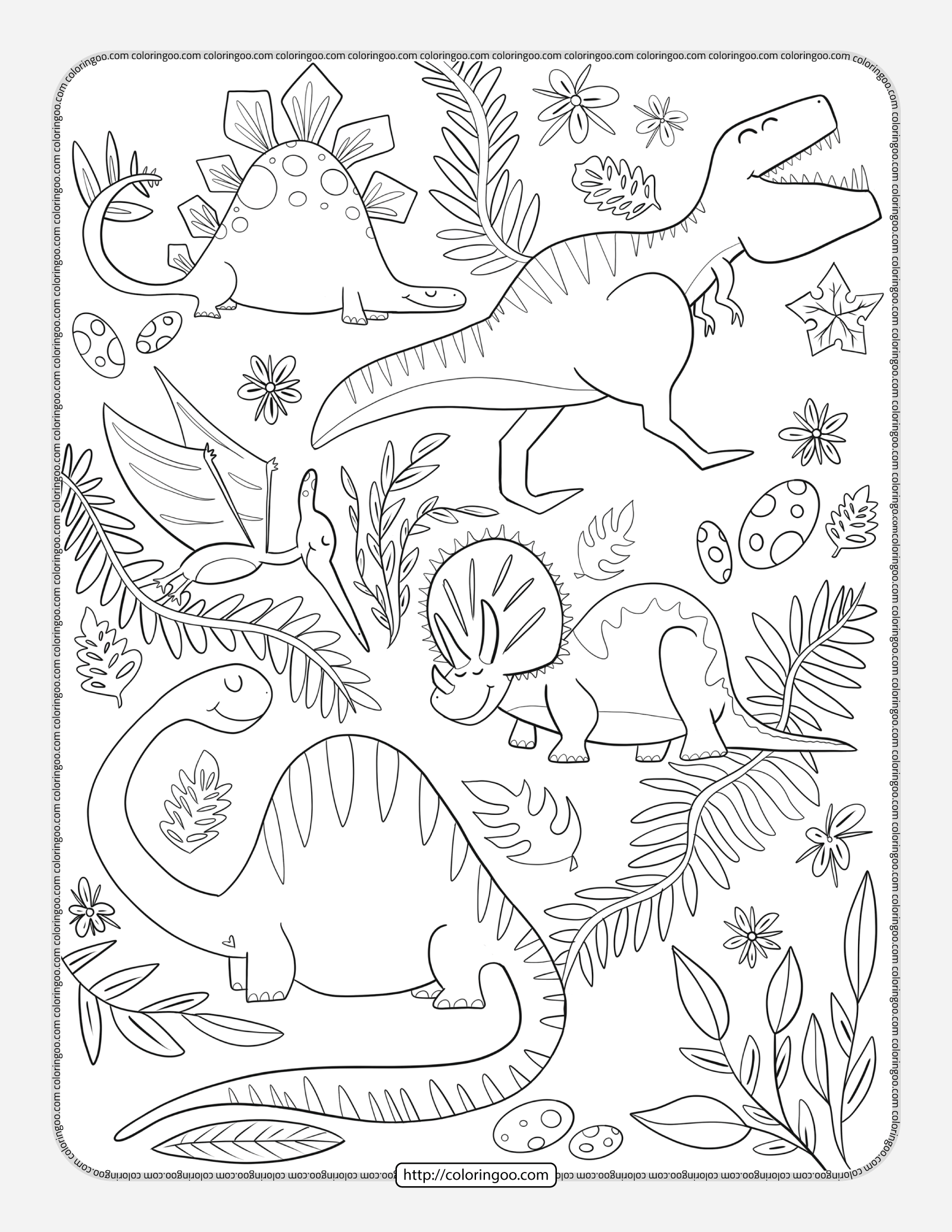 dinosaurs doodle pdf coloring page