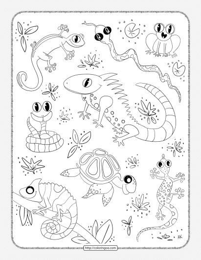 reptiles doodle pdf coloring page