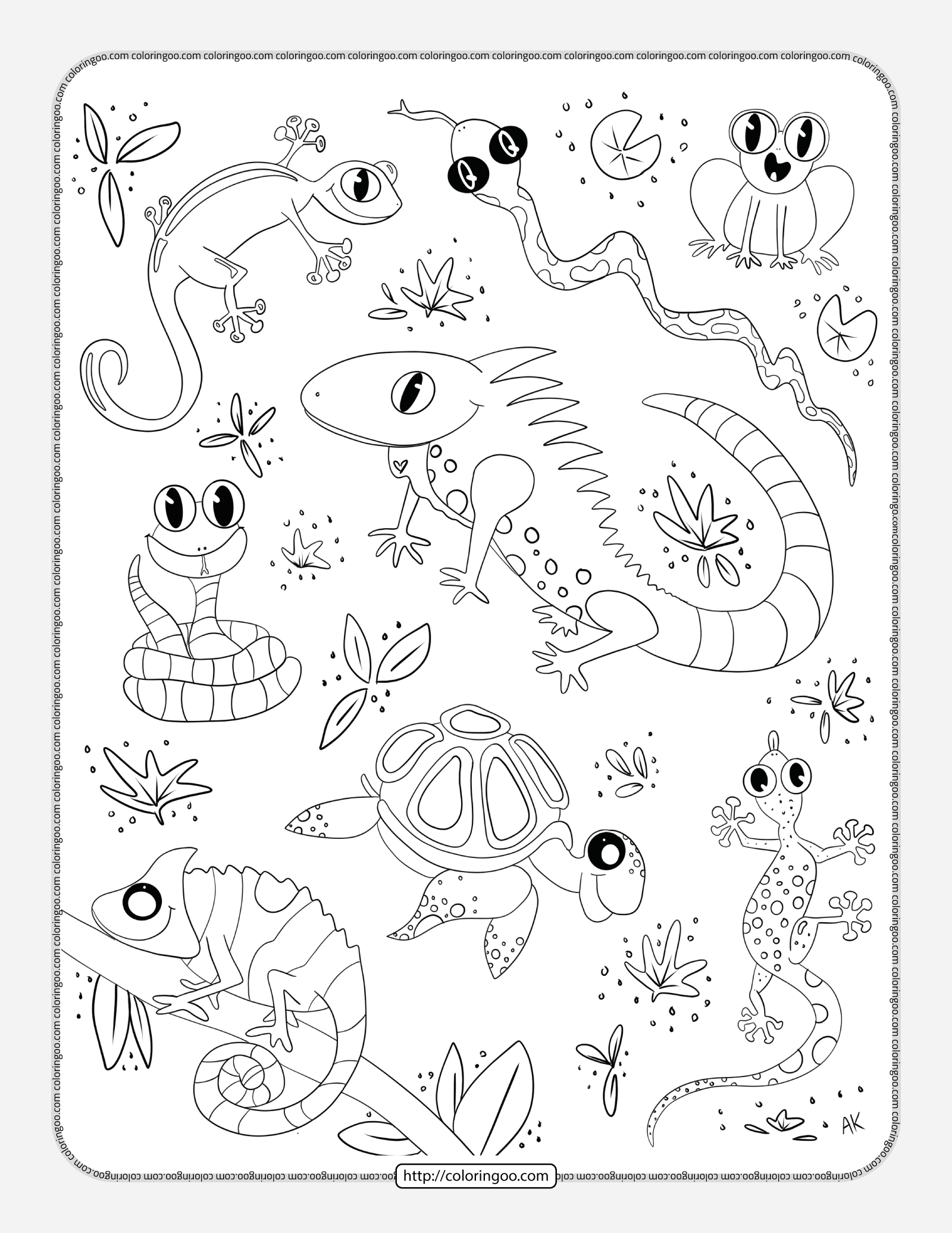 reptiles doodle pdf coloring page