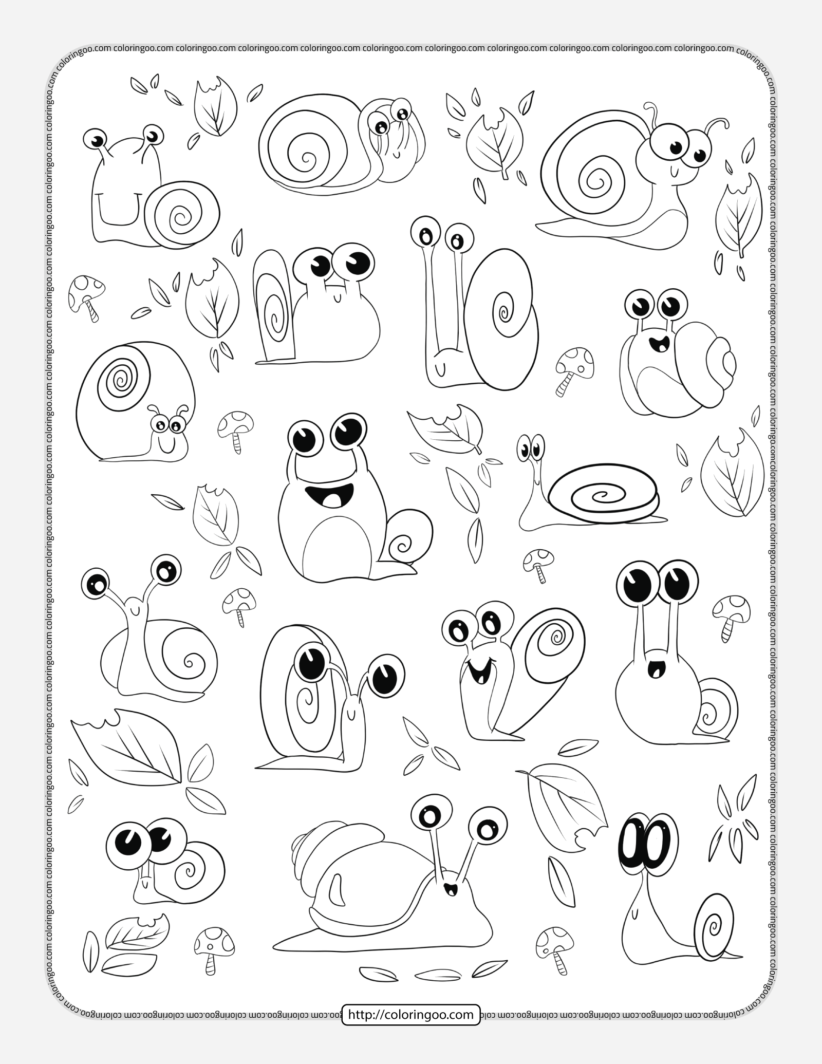 snails doodle pdf coloring page
