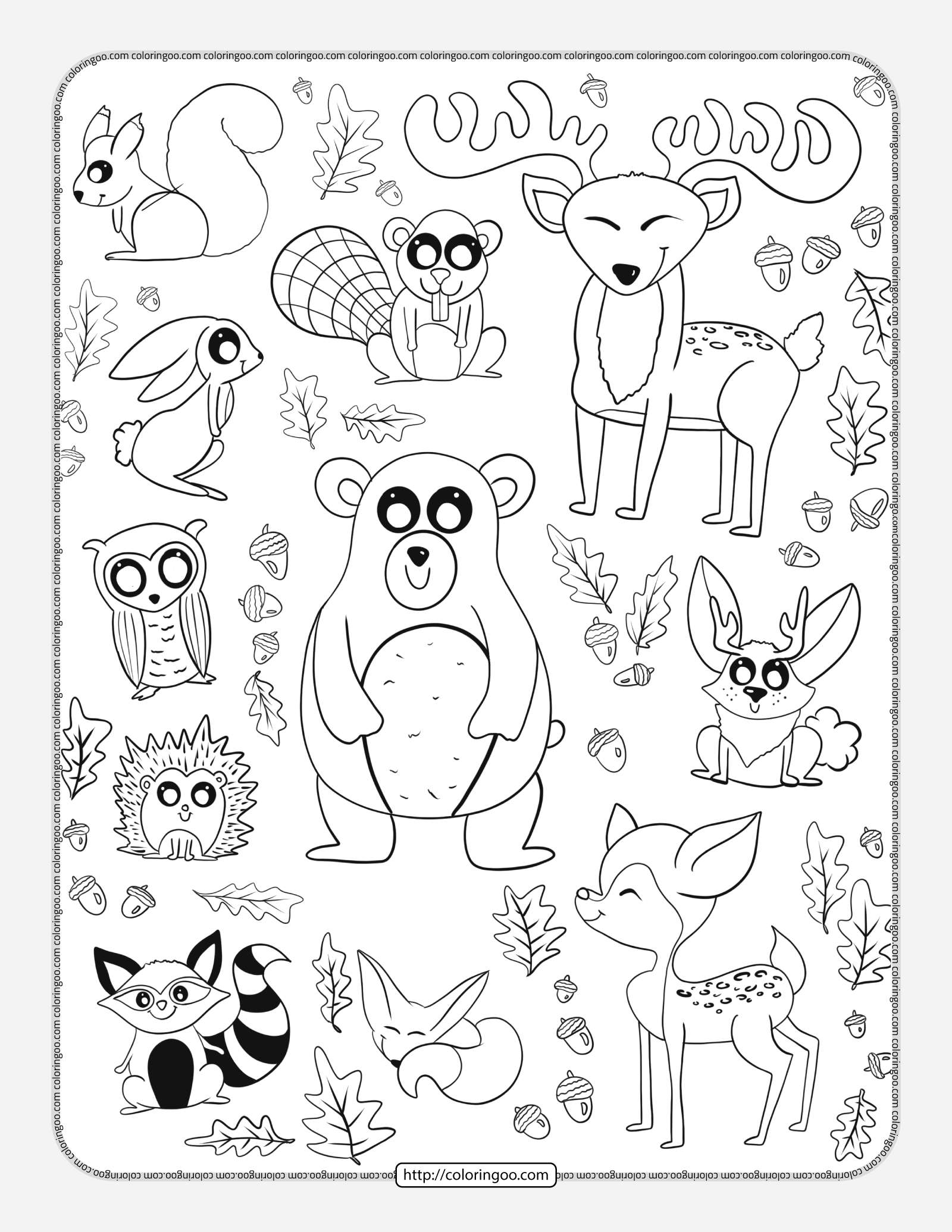 woodland doodle pdf coloring page