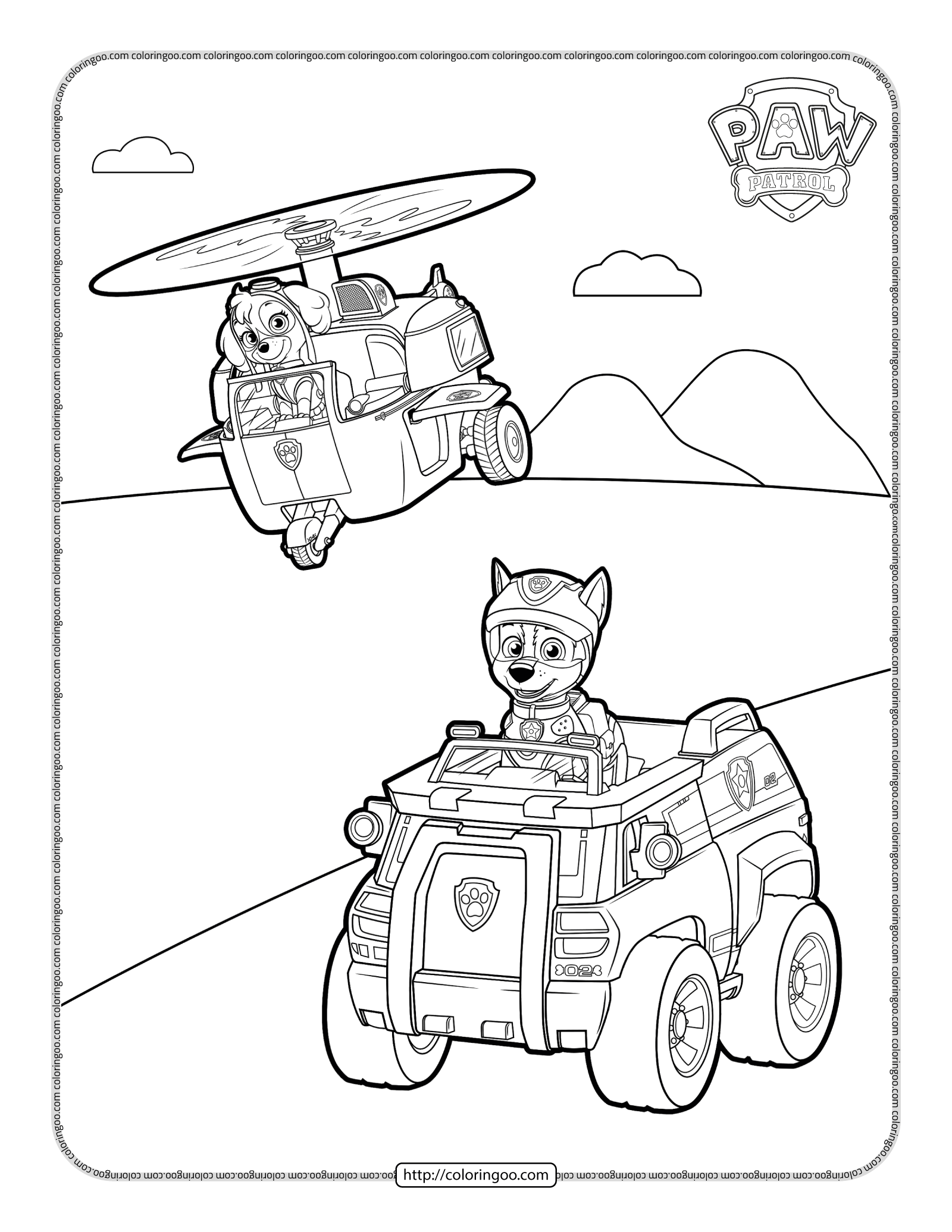 Skye and Chase coloring pages