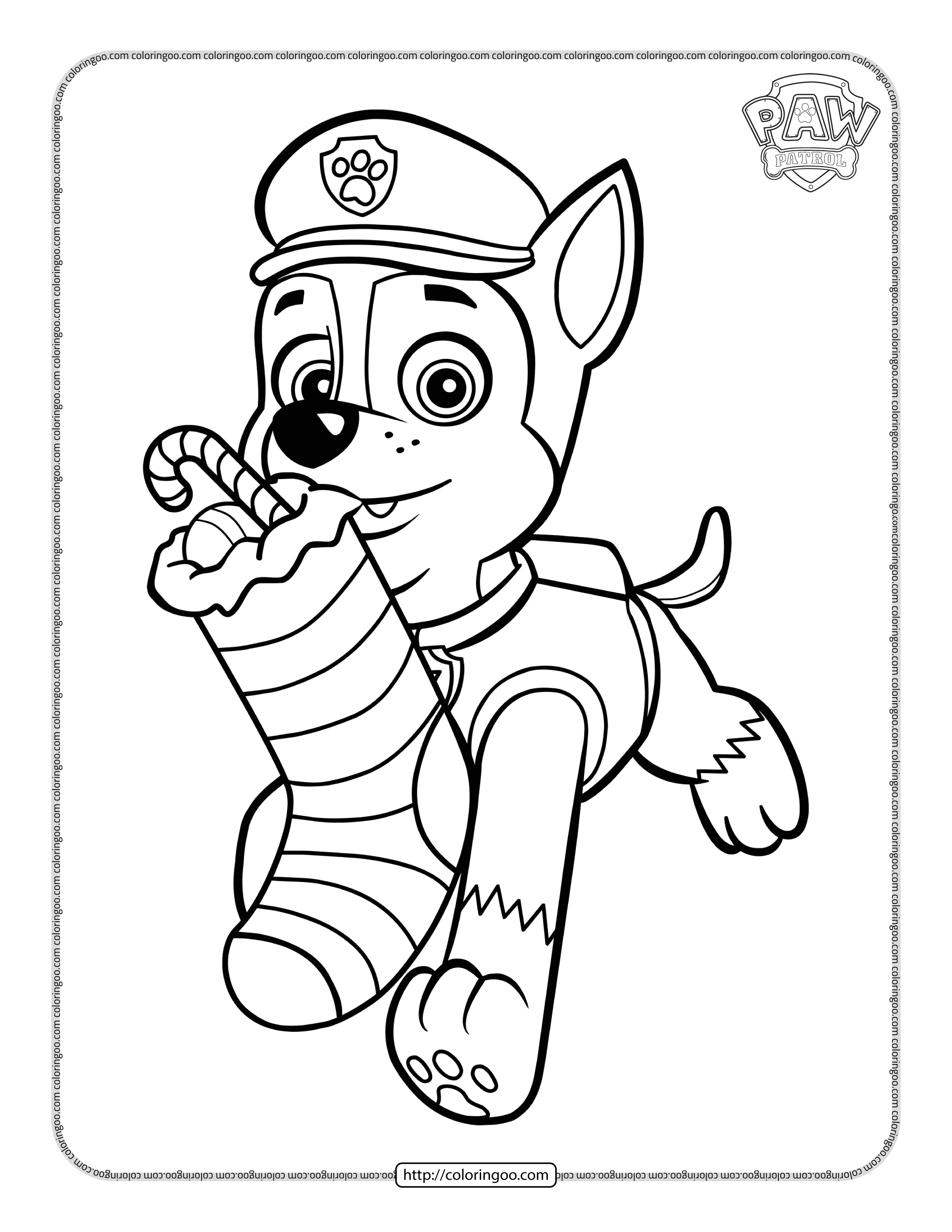 chase with christmas stocking coloring page