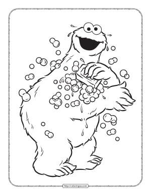 cookie monster is taking a bath coloring page