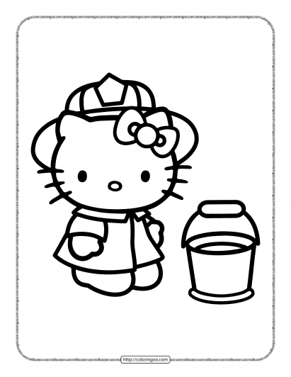 hello kitty is a firefighter coloring page