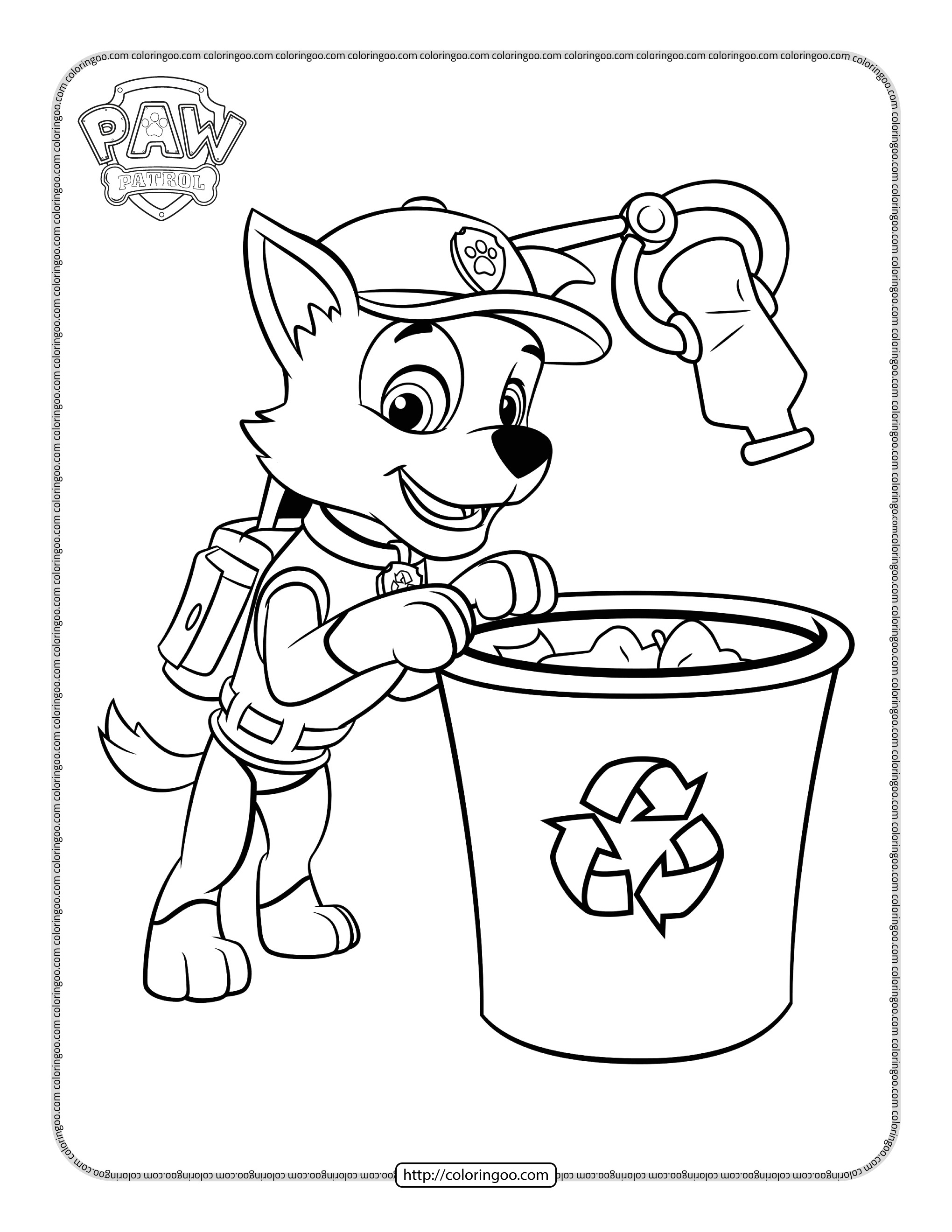 paw patrol rocky recycles waste coloring page