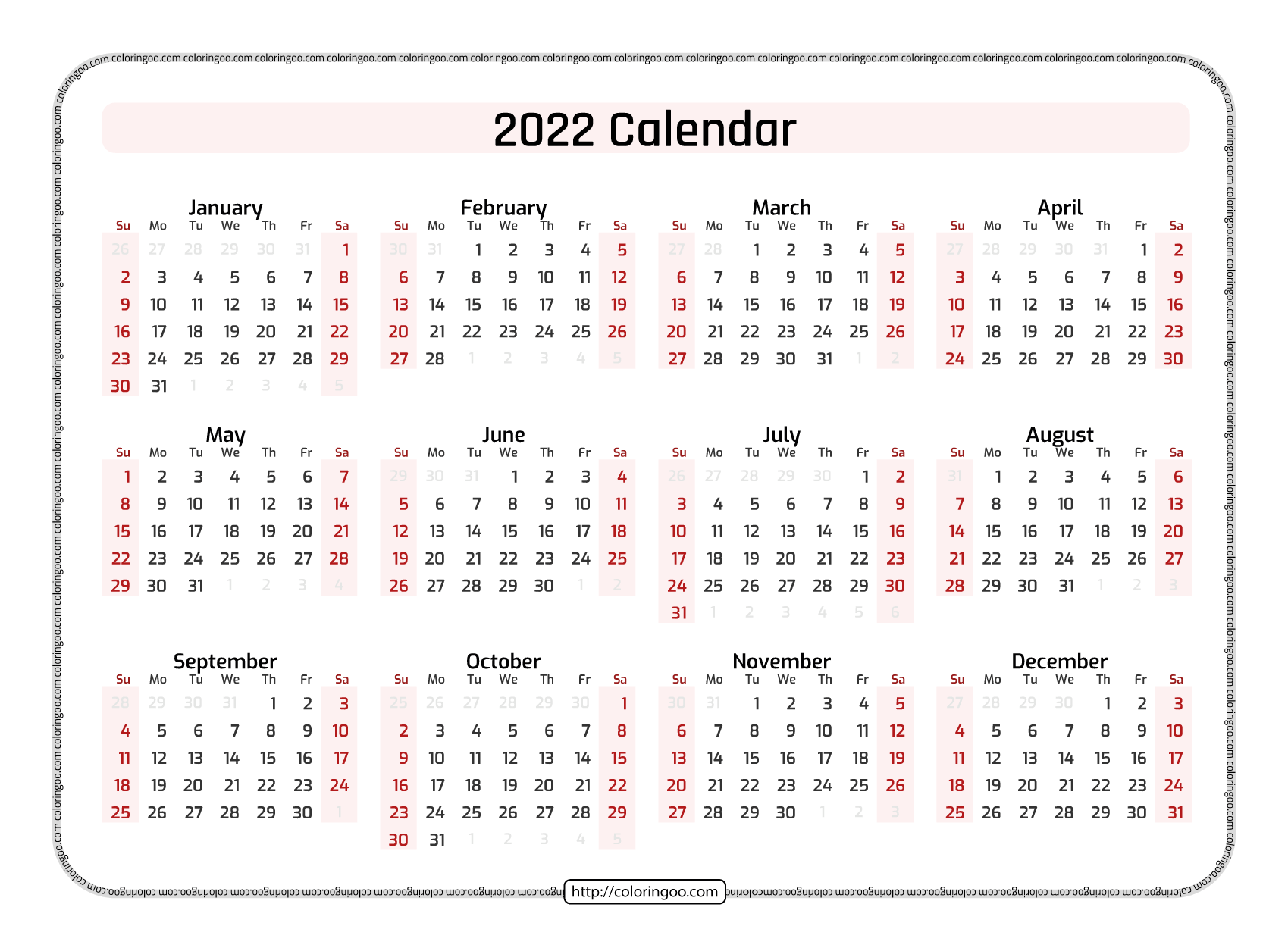 printable 2022 calendar pdf
